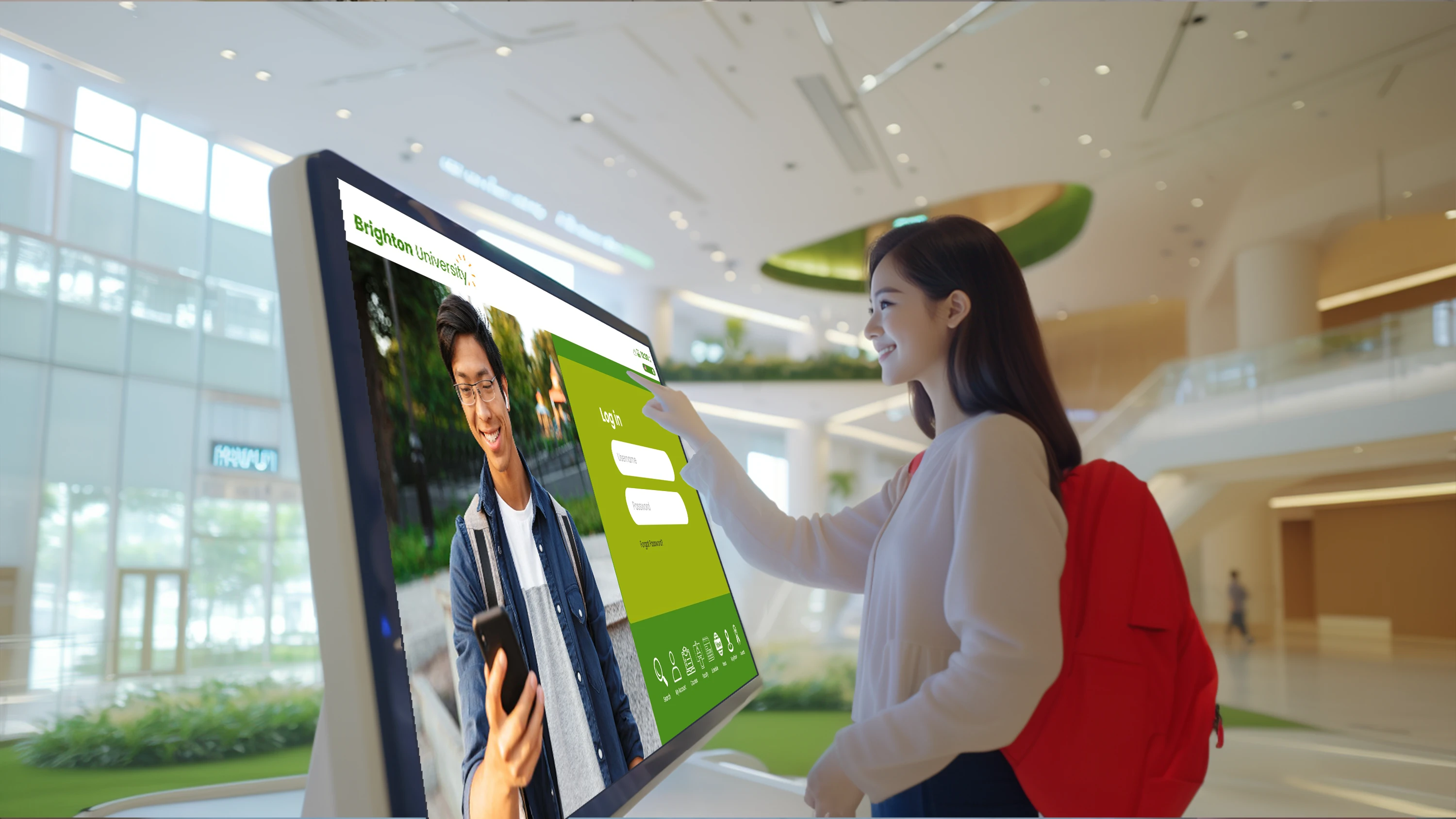 Student viewing digital signage display at Australian university Student viewing digital signage display at Australian university