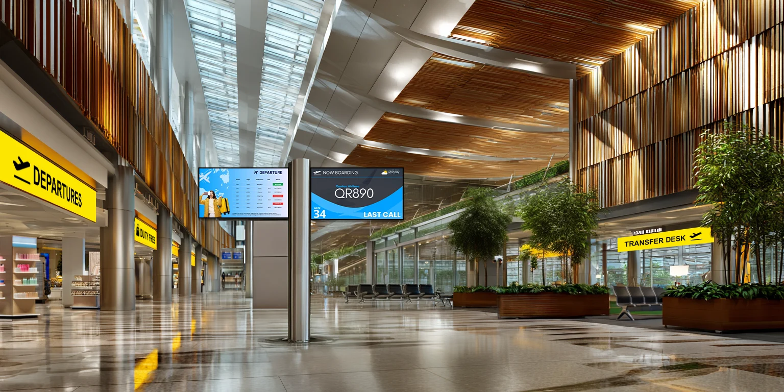 FIDS showing real-time flight updates at an airport terminal